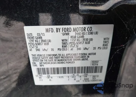 2013 Ford Edge Se z USA, uszkodzony, nr VIN 2FMDK3GC3DBC10623